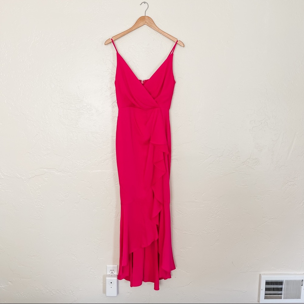 NWT [bcbgmaxazria] fuchsia satin faux wrap dress